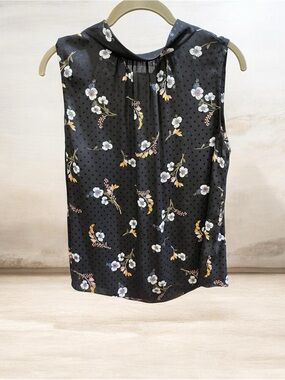 Sleeveless Silk Floral Top Rebecca Taylor Size 4 dark navy  black